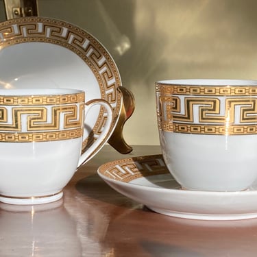Tirschenreuth Gold Greek Key Pattern Tea Cups 