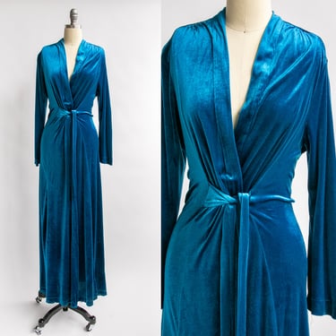 1970s Robe Velvet Dressing Gown Lingerie L 