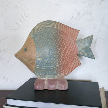 Vintage Pastel Hand Carved Wooden Fish Decor 