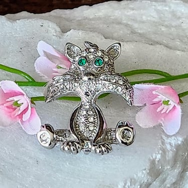 Rhinestone Cat Brooch, Green Eyes~Gifts for Her 