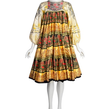 Zandra Rhodes Vintage 1969 'Knitted Circle' Collection Trompe L'oeil Quilted Satin Caftan Circle Dress (Britt Ekland Owned)