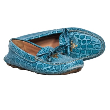 Prada - Aqua Blue Reptile Textured Loafers Sz 8.5