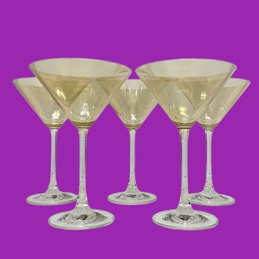 Vintage Martini Glasses Retro 1970s Contemporary + Orange and Clear + Glass + Set of 5 Matching + Cocktails + Alcohol + Modern Barware 