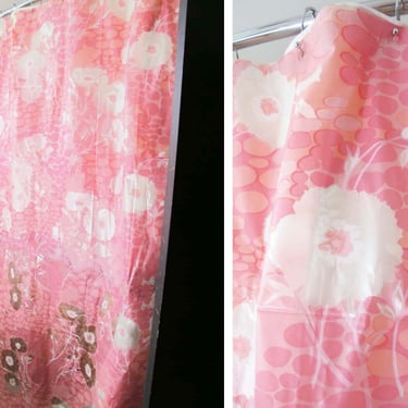 Vintage 60s Pink Shower Curtain Unused - 1960s Pink White Floral Print Vinyl Plastic Shower Curtain - Pink Bathroom Retro 