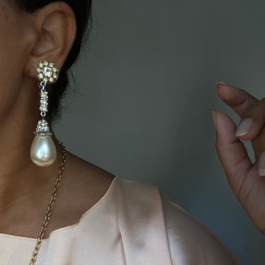 vintage oversized statement earrings faux pearl teardrop shape drop earrings 