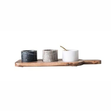 Wood Board and Marble Pot Set