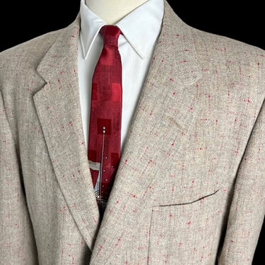 Vintage 1950s ATOMIC FLECK Wool Rockabilly Sport Coat ~ size 44 Long ~ blazer / jacket ~ Donegal Tweed ~ Elvis ~ VLV ~ Patch Pockets 