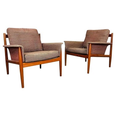 Pair Of Danish Modern Grete Jalk Teak Lounge Chairs France & Son 1960s 