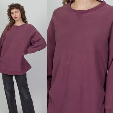 90s Distressed Long Faded Magenta Sweatshirt - Men's XL, Women's XXL | Vintage WearGuard Plain Oversize Pullover 