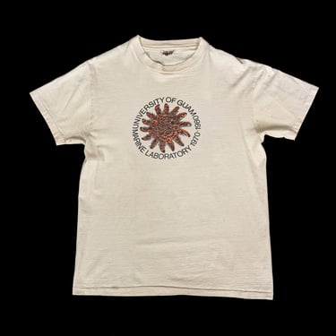 70s 80s University Of Guam Marine Laboratory T Shirt - Men's Medium, Women's Large | Vintage Distressed Graphic College Tee 