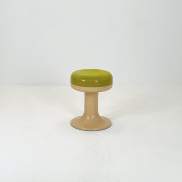 Beige  / green vintage stool by Isoklepa - space age stool - Tulip Stool - Vintage Upholstered Plastic Stool - Germany, 1970s 