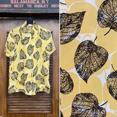 Vintage 1940’s Atomic Pattern Rayon Cabana Hawaiian Shirt Top, 40’s Vintage Clothing 