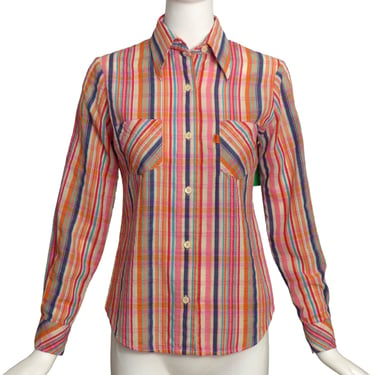 LEVIS- 1970s Multi Color Stripe Shirt, Size 6