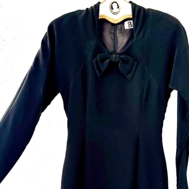 Vintage 80s 90s Bow Dress 1980s 1990s LBD Black Minimalist Dress 
