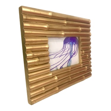 Vintage Gold Bamboo Picture Frame | Chinoiserie Chic Hollywood Regency Home Decor | Vertical/Horizontal Glass Cover 