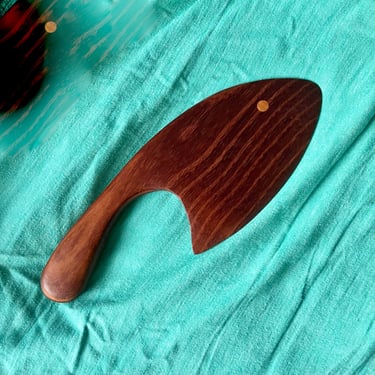 Vintage Mid Century Modern Unique Large Sculptural Signed Teak Hand Crafted Fish Shaped Kitchen Utensil Eye Decoration to Both Sides 