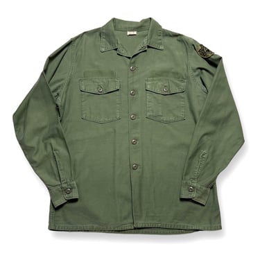 Vintage 1960s OG-107 US Army Utility Shirt ~ fits L ~ Military Uniform ~ Patches ~ Vietnam War 