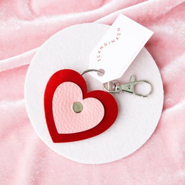 Heart Keychain in Red / Pink - Made from Reclaimed Leather 