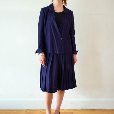 Vintage 1980s Ferragamo Navy Woven Blazer M/L