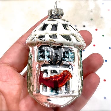 VINTAGE: Thick Glass Figural Bird House Ornament - Mercury Ornament - Christmas Ornament - Holiday Decor 