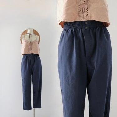 navy lounge trousers 24-28 - vintage 90s y2k dark blue womens elastic simple comfortable basic minimal pants xs extra small 