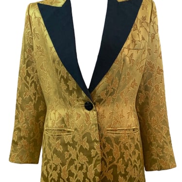 YSL Rive Gauche 1990s Yellow Jacquard Tuxedo Jacket with Peaked Lapel