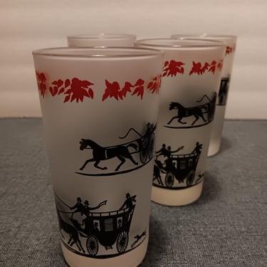1960s Libbey Drinking Glasses with Stagecoach Design Set of 4 