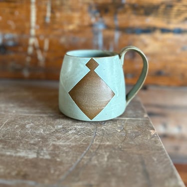 Mug -Matte Blue with Brown Geometrics 