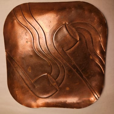 Mid Century Art Deco Rebajes Copper Tray Pipe Motif 