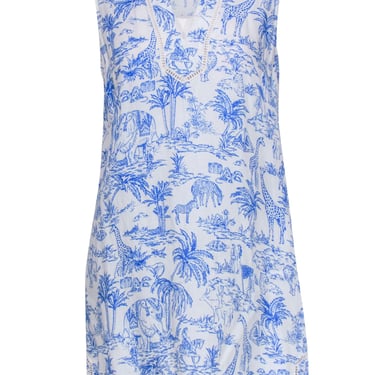 Tory Burch - White & Blue Chinoiseries-Style Safari Print Dress Sz M