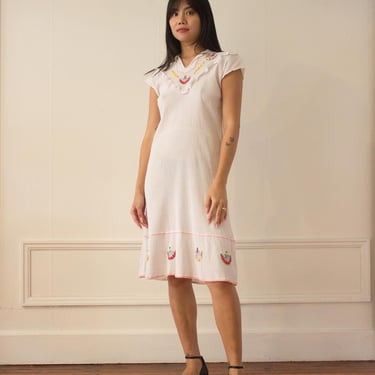 1970s Embroidered Gauze Peasant Dress 