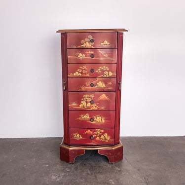 Red Chinese Jewelry Chest of Drawers Storage 