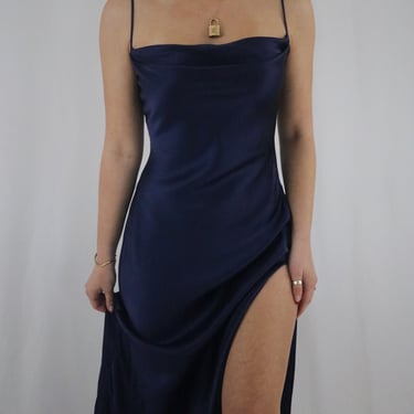 Vintage Deep Blue Silk Slip Dress (XS) 