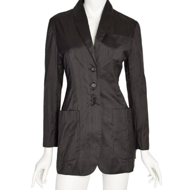 Romeo Gigli Vintage 1996 Black Raw Silk Cut Out Back Blazer Jacket