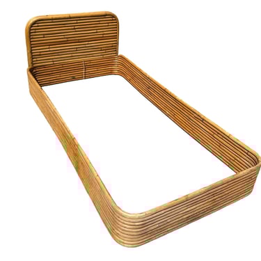 Restored Paul Frankl Style Stacked Rattan Single Size Bed Frame by Kane Kraft 