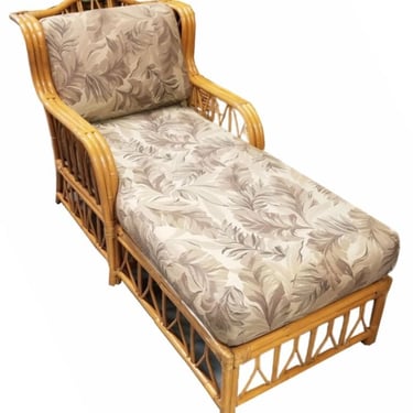 Restored Rattan Three-Strand Arms Chaise Lounge with Reed Rattan Sides 