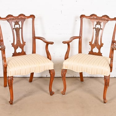 Romweber French Provincial Louis XV Burl Wood Armchairs, Pair