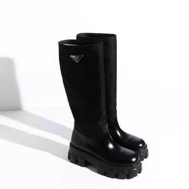 PRADA Blk Nylon Logo Lug Sole Boots (Sz. 38 1/2)