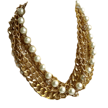 Chunky 90s Multi Gold Chain Pearl Statement Necklace