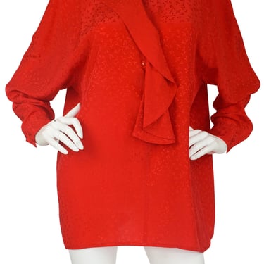 Anne-Marie Beretta 1980s Vintage Red Silk Ruffle Neck Blouse 