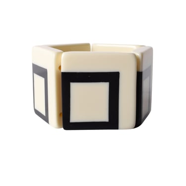 Vintage 1980s Off-White and Black Geometric Resin Bracelet