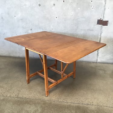 Vintage Bamboo Dining Table with Two Drop Leaves