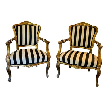 Antique Italian Carved Gold Bergere Chairs Pair