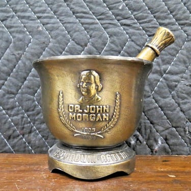 Vintage Brass Mortar & Pestle RX Dr John Morgan 1735-1789 Secundum Artem 