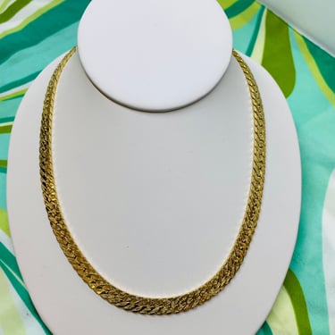 Wide Gold Basketweave Chain Necklace