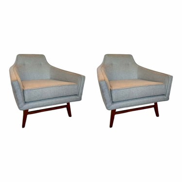 Global Views Mid-Century Modern Style Gray Edward Lounge Chairs Pair