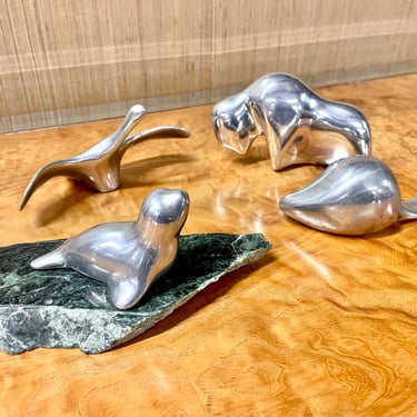 Set of 4 Hoselton Sculpture Figurines Buffalo Goose Seal Beaver 