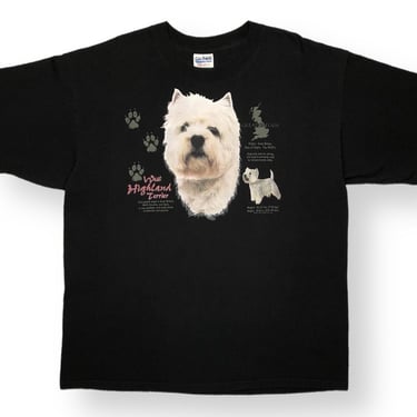 Vintage 90s West Highland Terrier Great Britain Dog Information Graphic T-Shirt Size XL 