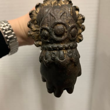 Vintage Hand Holding Ball Cast Iron Door Knocker 