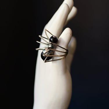 Sterling Silver and Black Glass Spider Ring